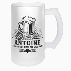 Chope de bière personnalisée avec nom et message